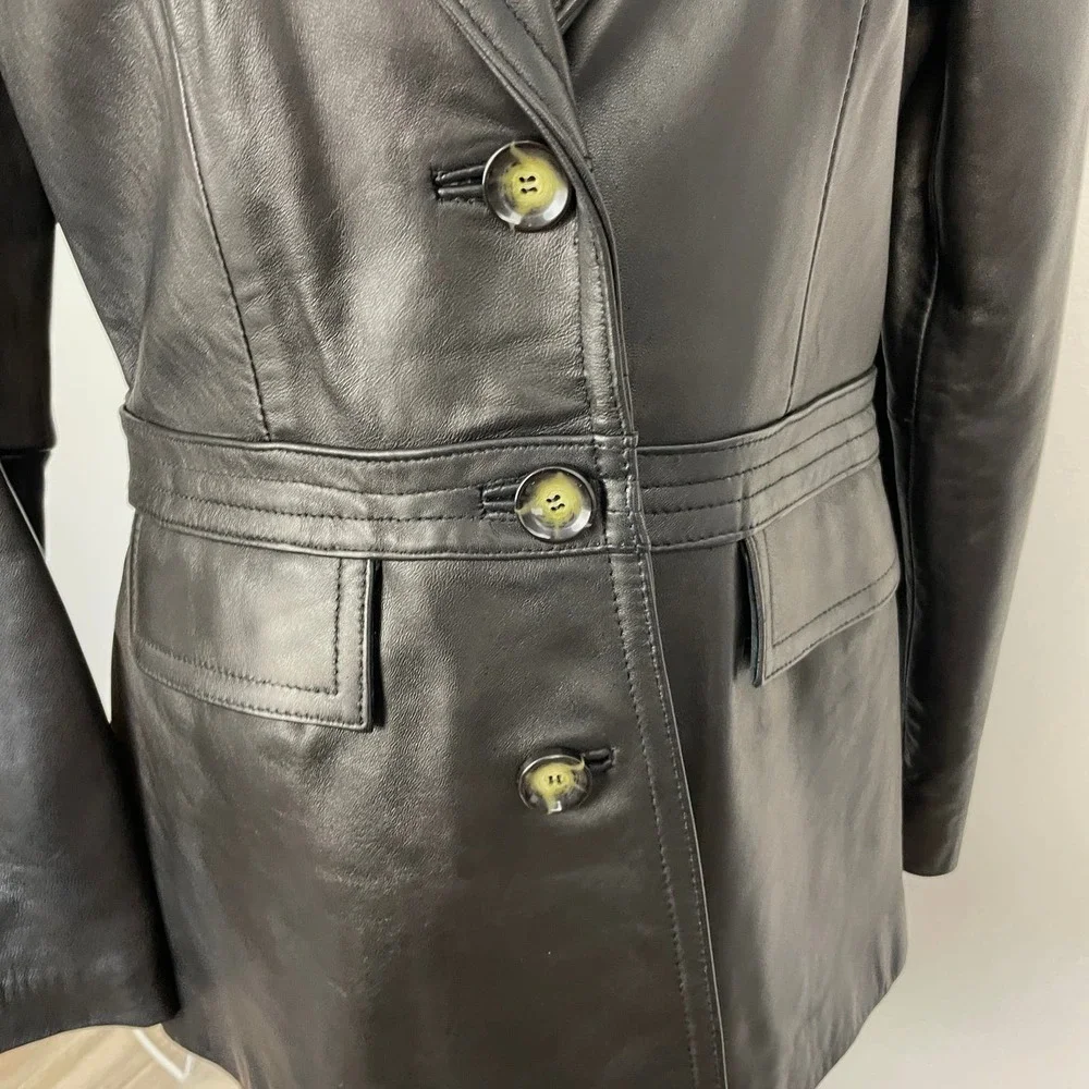 Neiman Marcus Lamb Leather Blazer Jacket In Black Size Large